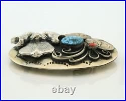 Navajo Ram Head Belt Buckle. 999 Nickel Vintage Turquoise & Coral