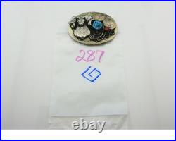 Navajo Ram Head Belt Buckle. 999 Nickel Vintage Turquoise & Coral