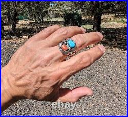 Navajo Ring Vintage Men's Native American Sterling Silver Turquoise sz 12.5 NA
