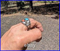Navajo Ring Vintage Men's Native American Sterling Silver Turquoise sz 12.5 NA
