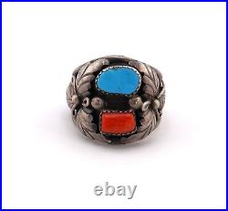 Navajo Ring Vintage Men's Native American Sterling Silver Turquoise sz 12.5 NA