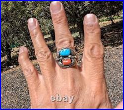 Navajo Ring Vintage Men's Native American Sterling Silver Turquoise sz 12.5 NA