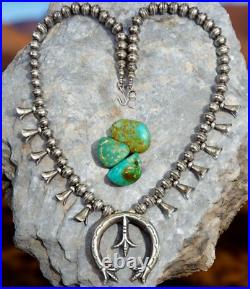 Navajo SQUASH BLOSSOM NECKLACE NAJA PENDANT Bench STERLING Ox. Old Vintage 20