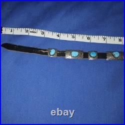 Navajo Silver, leather and Turquoise Vintage Hat Band. 18 Turquoise Silver Piece