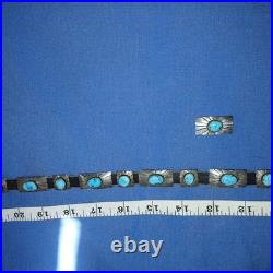Navajo Silver, leather and Turquoise Vintage Hat Band. 18 Turquoise Silver Piece