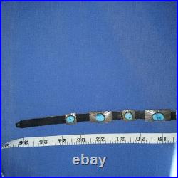 Navajo Silver, leather and Turquoise Vintage Hat Band. 18 Turquoise Silver Piece