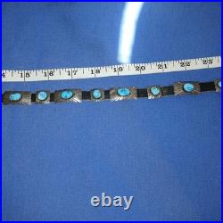 Navajo Silver, leather and Turquoise Vintage Hat Band. 18 Turquoise Silver Piece