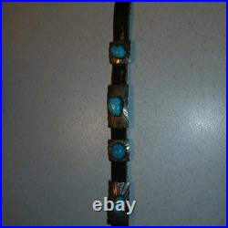 Navajo Silver, leather and Turquoise Vintage Hat Band. 18 Turquoise Silver Piece