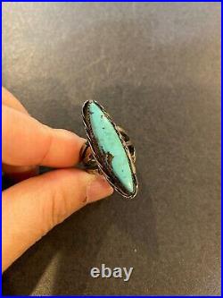 Navajo Sterling Old Pawn Long Turquoise Silver Ring Vintage Native American Sz 7