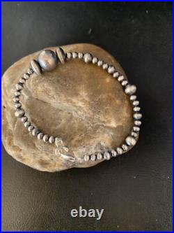 Navajo Sterling Silver 7 Handmade Bead Bracelet 14189