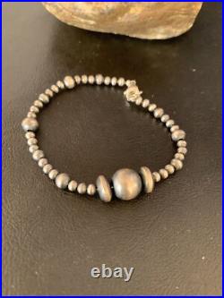 Navajo Sterling Silver 7 Handmade Bead Bracelet 14189
