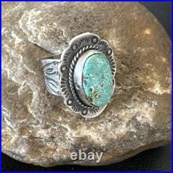 Navajo Sterling Silver Blue Kingman Turquoise Ring Size 7.5 19004