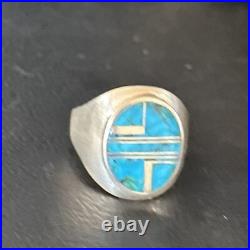 Navajo Sterling Silver Blue Turquoise Inlay Ring Sz 9.5 14749