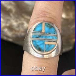 Navajo Sterling Silver Blue Turquoise Inlay Ring Sz 9.5 14749