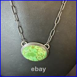 Navajo Sterling Silver Chain Green Turquoise Necklace Pendant 20 11839