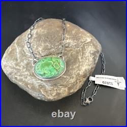 Navajo Sterling Silver Chain Green Turquoise Necklace Pendant 20 11839