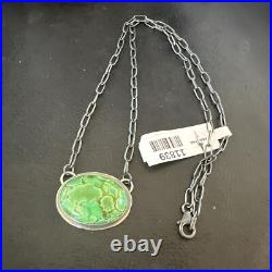 Navajo Sterling Silver Chain Green Turquoise Necklace Pendant 20 11839