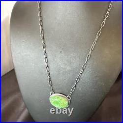 Navajo Sterling Silver Chain Green Turquoise Necklace Pendant 20 11839