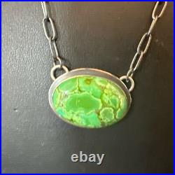 Navajo Sterling Silver Chain Green Turquoise Necklace Pendant 20 11839
