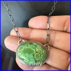 Navajo Sterling Silver Chain Green Turquoise Necklace Pendant 20 11839