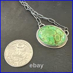 Navajo Sterling Silver Chain Green Turquoise Necklace Pendant 20 11839