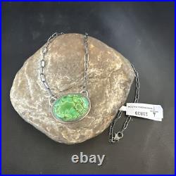 Navajo Sterling Silver Chain Green Turquoise Necklace Pendant 20 11839