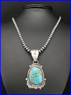 Navajo Sterling Silver Necklace Spiderweb Turquoise 2.25 Pendant 13918