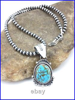 Navajo Sterling Silver Necklace Spiderweb Turquoise 2.25 Pendant 13918