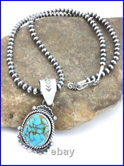 Navajo Sterling Silver Necklace Spiderweb Turquoise 2.25 Pendant 13918
