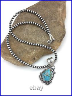 Navajo Sterling Silver Necklace Spiderweb Turquoise 2.25 Pendant 13918