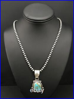 Navajo Sterling Silver Necklace Spiderweb Turquoise 2.25 Pendant 13918