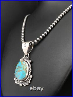 Navajo Sterling Silver Necklace Spiderweb Turquoise 2.25 Pendant 13918