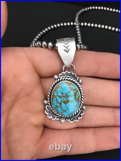 Navajo Sterling Silver Necklace Spiderweb Turquoise 2.25 Pendant 13918