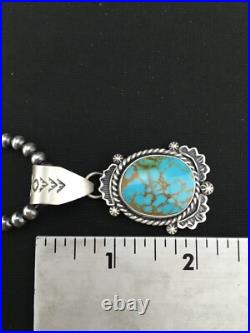 Navajo Sterling Silver Necklace Spiderweb Turquoise 2.25 Pendant 13918