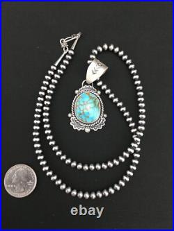 Navajo Sterling Silver Necklace Spiderweb Turquoise 2.25 Pendant 13918