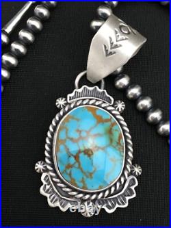 Navajo Sterling Silver Necklace Spiderweb Turquoise 2.25 Pendant 13918