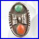 Navajo Sterling Silver Ring Turquoise Coral Shadowbox VTG Size 8.75 Stamped