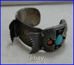 Navajo Sterling Silver Turquoise Coral Watch Cuff Bracelet by Juan Alberta