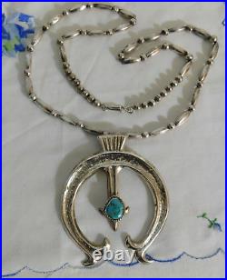 Navajo Sterling Silver Turquoise Squash Blossom Necklace 88 Grams Vintage