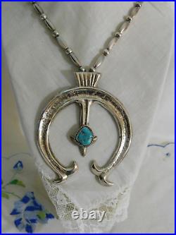 Navajo Sterling Silver Turquoise Squash Blossom Necklace 88 Grams Vintage