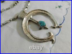 Navajo Sterling Silver Turquoise Squash Blossom Necklace 88 Grams Vintage