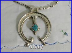 Navajo Sterling Silver Turquoise Squash Blossom Necklace 88 Grams Vintage