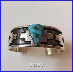 Navajo VINTAGE Sterling Silver TURQUOISE BRACELET 7 1/2 Small Wrist Secatero Navajo VINTAGE Sterling Silver TURQUOISE BRACELET 7 1/2 Small Wrist Secatero