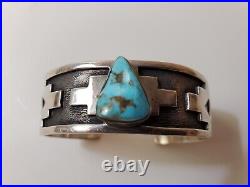 Navajo VINTAGE Sterling Silver TURQUOISE BRACELET 7 1/2 Small Wrist Secatero Navajo VINTAGE Sterling Silver TURQUOISE BRACELET 7 1/2 Small Wrist Secatero