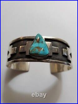 Navajo VINTAGE Sterling Silver TURQUOISE BRACELET 7 1/2 Small Wrist Secatero Navajo VINTAGE Sterling Silver TURQUOISE BRACELET 7 1/2 Small Wrist Secatero