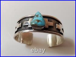 Navajo VINTAGE Sterling Silver TURQUOISE BRACELET 7 1/2 Small Wrist Secatero