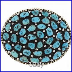Navajo Vintage AZ Sleeping Beauty Turquoise Cluster Belt Buckle Old Pawn Silver