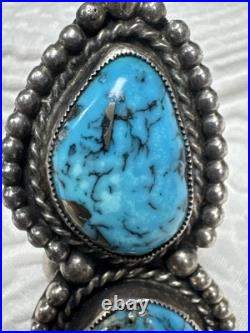 Navajo Vintage Native American Sterling Silver 2 Gorgeous Blue Turquoise Ring 9