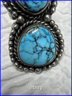 Navajo Vintage Native American Sterling Silver 2 Gorgeous Blue Turquoise Ring 9