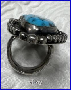 Navajo Vintage Native American Sterling Silver 2 Gorgeous Blue Turquoise Ring 9